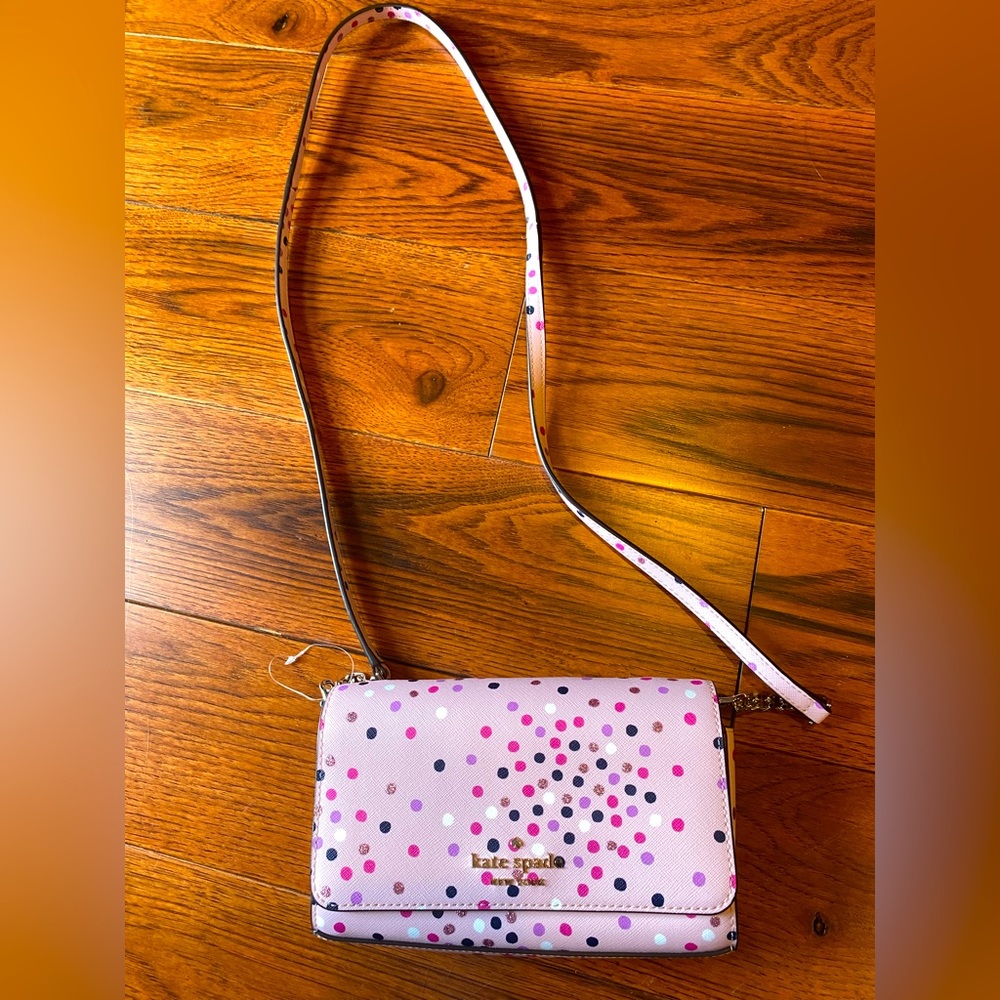 New Kate Spade Festive Confetti Small Flap Pink Crossbody Purse